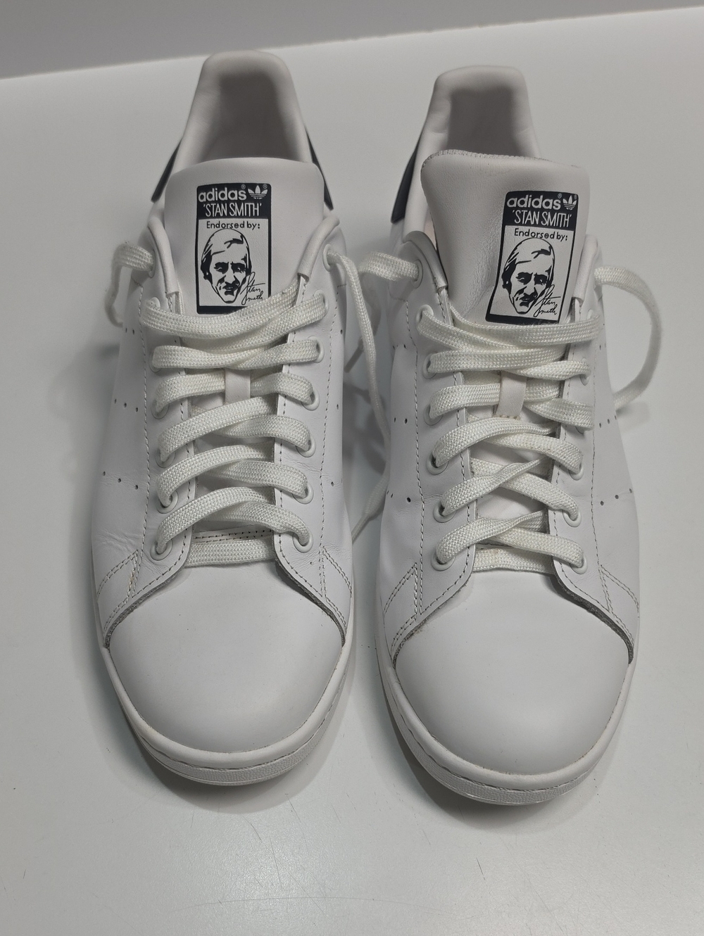 Adidas Stan Smith White Leather Sneakers with Black Heel Tab - Size 12
